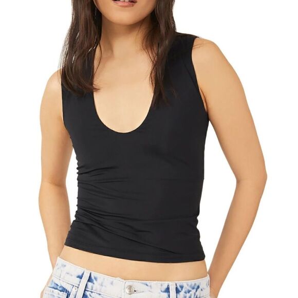 NWT Free People Black S Sleeveless Tank Nylon Second Skin Cami Seamless Sleek - Picture 5 of 6
